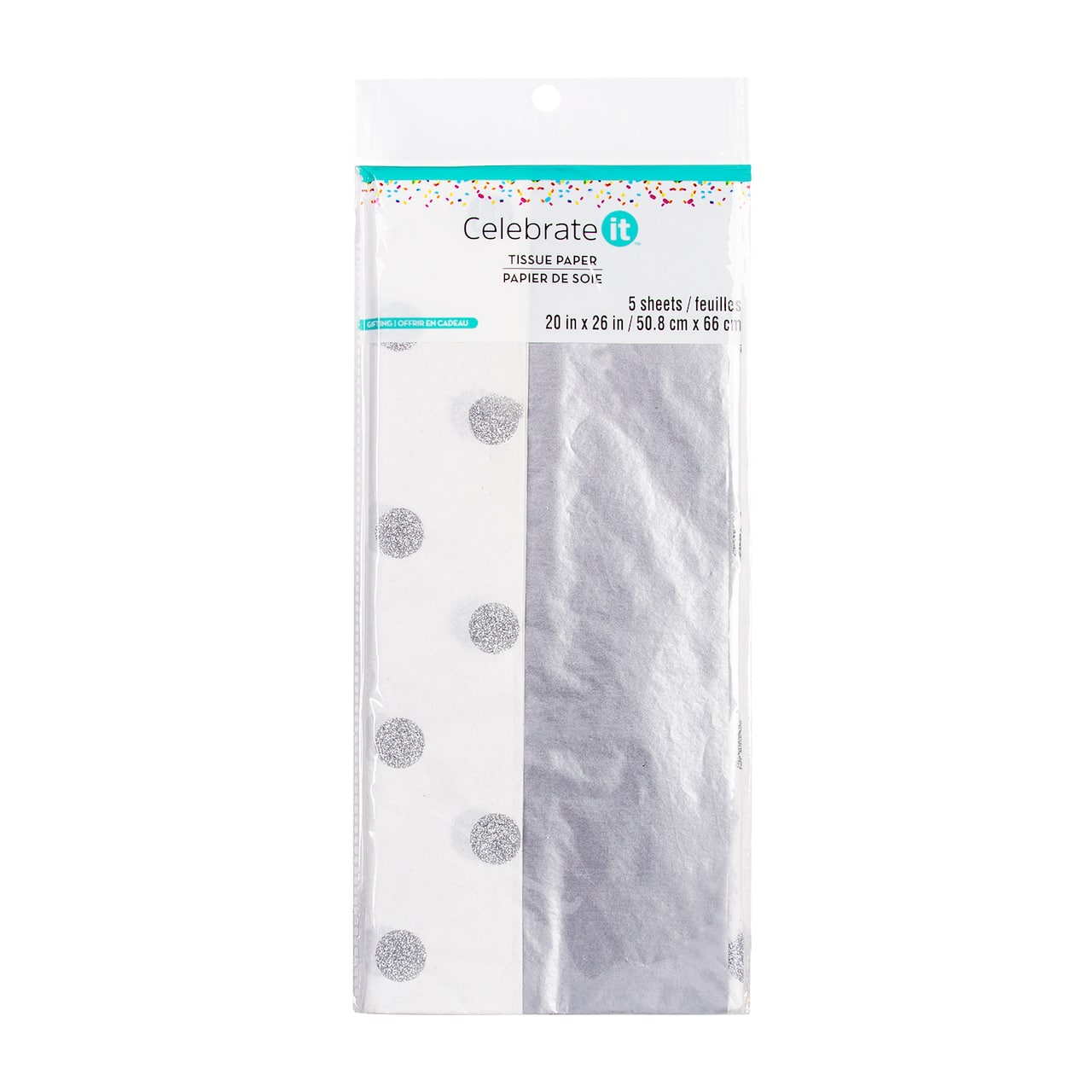12 Packs: 5 ct. (60 total) Solid Silver & Silver Glitter Dots Tissue Paper  by Celebrate It™